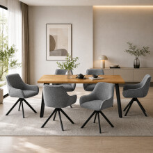 (Set of 7)Dining Table and Chairs Set, Rectangular Wooden Table with 6 Grey Armchairs