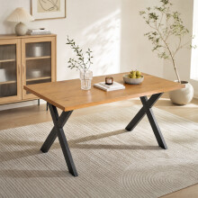 (Wild Oak) Dining Table, Wooden Rectangular Kitchen Table with Sturdy Metal Legs