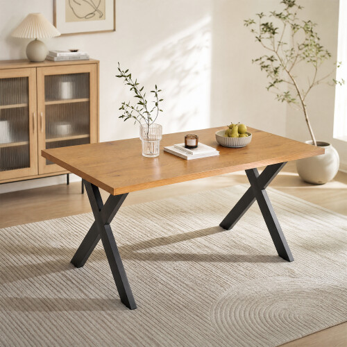 (Wild Oak) Dining Table, Wooden Rectangular Kitchen Table with Sturdy Metal Legs