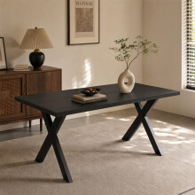 (Black Oak ) Dining Table, Wooden Rectangular Kitchen Table with Sturdy Metal Legs