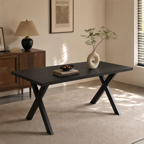 (Black Oak ) Dining Table, Wooden Rectangular Kitchen Table with Sturdy Metal Legs