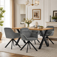 (Set of 5)Dining Table and Chairs Set, Rectangular Wooden Table with 4 Gray Armchairs