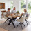 (Set of 5)Dining Table and Chairs Set, Rectangular Wooden Table with 4 Beige Armchairs 5