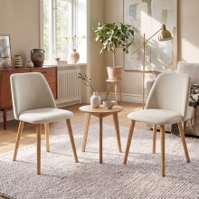 (Beige, Set of 2) Fabric Dining Chairs with Wooden Legs - GOEURVANT