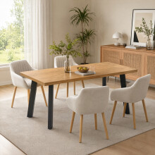 (Set of 5)Dining Table and Chairs Set Rectangular Wooden Table with 4 Upholstered Armchairs