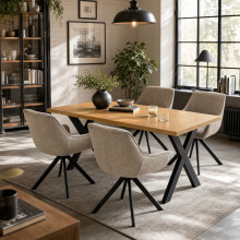 (Set of 5)Dining Table and Chairs Set, Rectangular Wooden Table with 4 Taupe Armchairs