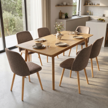 (Mocha Brown, Set of 6) Fabric Dining Chairs with Wooden Legs - GOEURVANT
