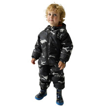 (3-4 Yrs, Black Camo/Rooibus Tea) Regatta Kids Childrens Splosh III Outdoor Thermal Waterproof Rain Puddle Suit