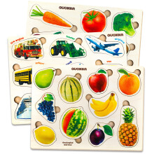 (Fruits, Cars & Vegetables) QUOKKA Wooden Puzzles for 1-2 Year Olds - Set of 3 Pegless Montessori Puzzles - Animals & Plants