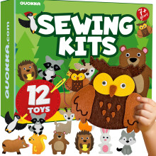 (Woodland) QUOKKA Sewing Kit for Kids Ages 8-12 - Felt Craft Kit Makes 12 Toys - Safari, Ocean, Dino & Bugs