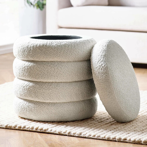 HAILEY STORAGE STOOL - IVORY BOUCLE 1