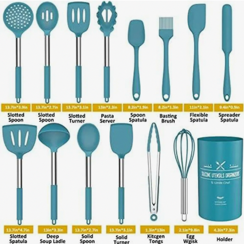 Umiten Chef Kitchen Utensil Set, 15-piece, Silicone, Navy Blue 1
