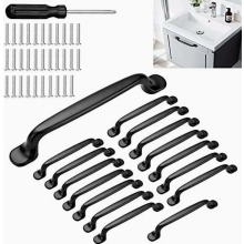 Set di 16 maniglie nere per mobili, 128 mm, maniglie per cucina, maniglie per mobili in lega di alluminio, maniglie per porte, maniglie per