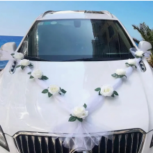 Witte trouwautoversieringen, trouwautoversieringsset, trouwkrans voor de auto, bloemenversiering voor de auto, doe-het-zelf witte rozenversi