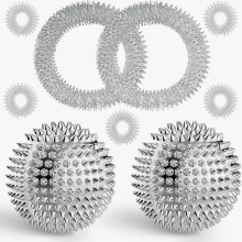 2 Stücke Magnetic Acupressure Balls &5 Akupressur Ring &2 Akupressur Armbänd, 32mm Igelball Klein Metall und Massageringe für finger für Str