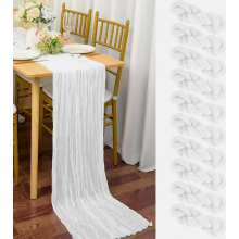 10 Stück Seihtuch-Tischläufer Weiß,90 x 300 cm Rustikaler Gaze-Stoff Boho-Tischläufer Käsetuch Cheesecloth Tischläufer Hochzeit Tischdecke f