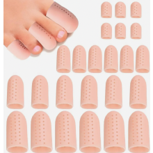 24 Silicone Gel Toe Caps – Breathable Toe Protection in 4 Sizes for Blisters, Corns, Ingrown Toes – Pain Relief