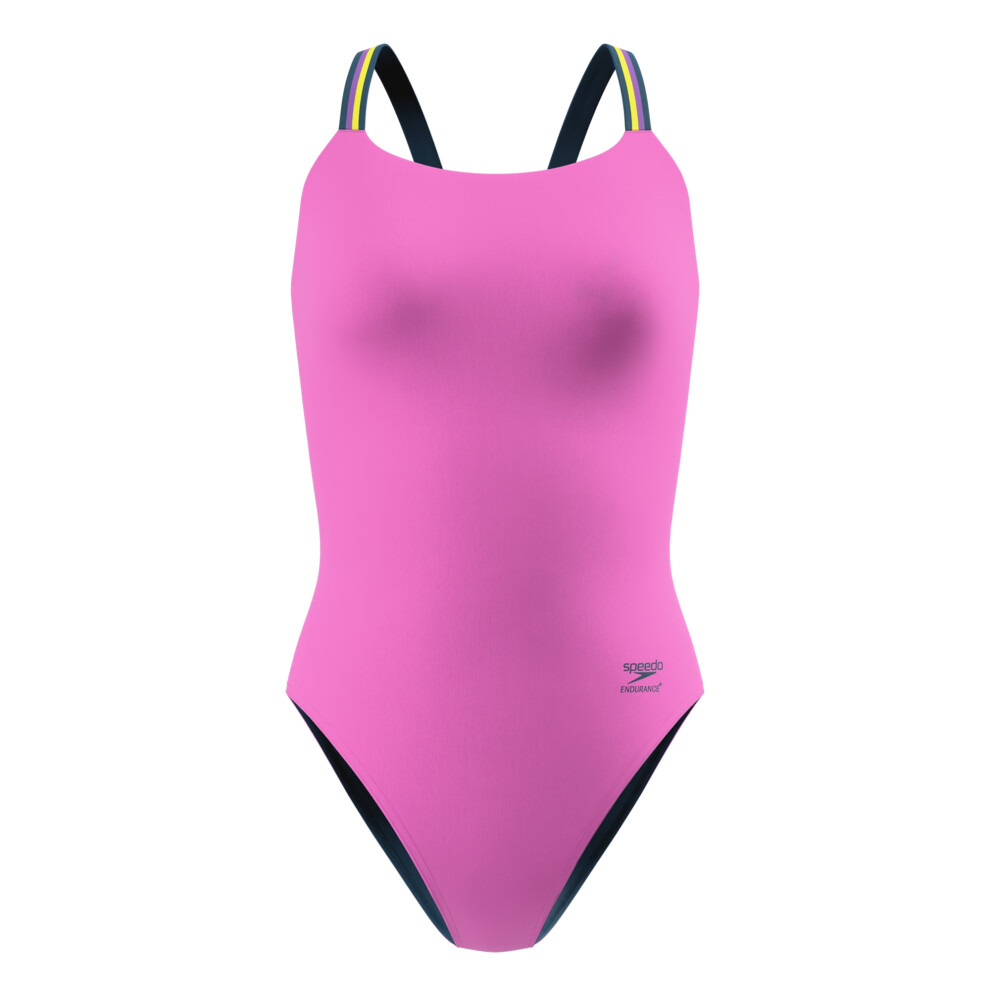 Speedo (16 Uk, Pink) Womens/Ladies Solid V-Cut Comfort One Piece Swimsuit