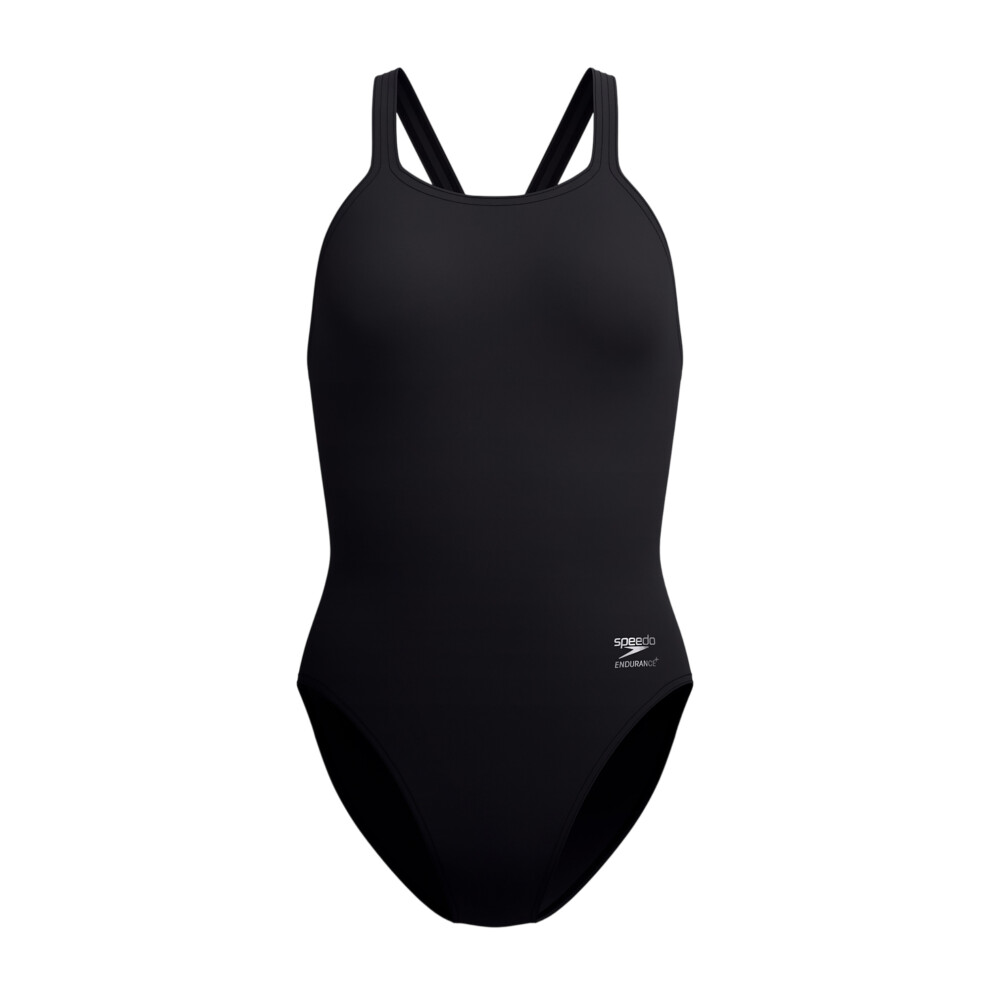 Speedo (4 Uk, Black) Womens/Ladies Solid Leaderback One Piece Swimsuit