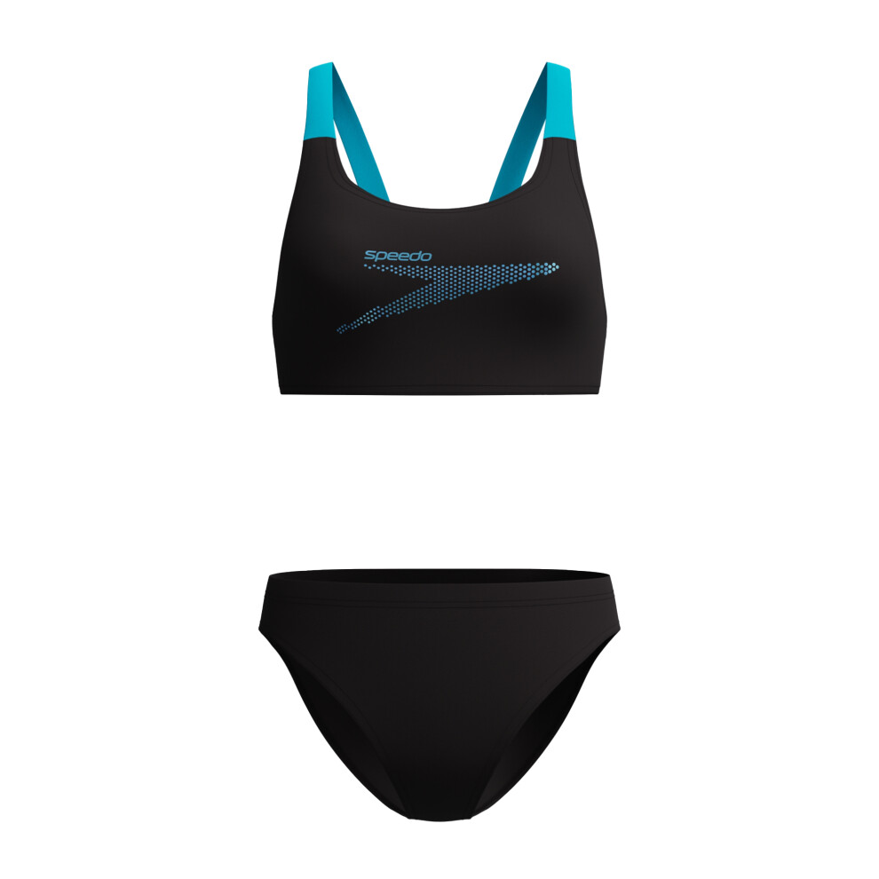 Speedo (14 Uk, Black/Turquoise) Womens/Ladies Boom Solid Leaderback Two-Piece Swimsuit