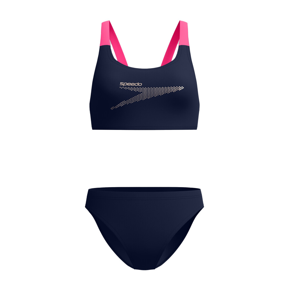 Speedo (16 Uk, Navy/Pink) Womens/Ladies Boom Solid Leaderback Two-Piece Swimsuit