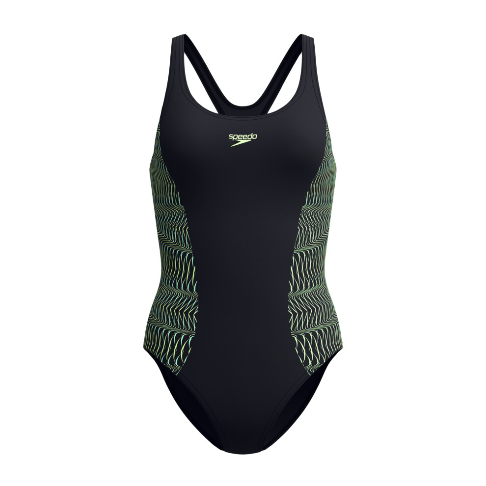 Speedo (12 Uk, Black/Light Green) Womens/Ladies Placement Medalist Printed One Piece Swimsuit