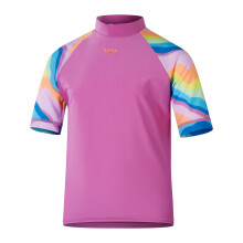(11-12 Years, Pink) Speedo Girls Sun Rainbow Wave Short-Sleeved Rash Guard
