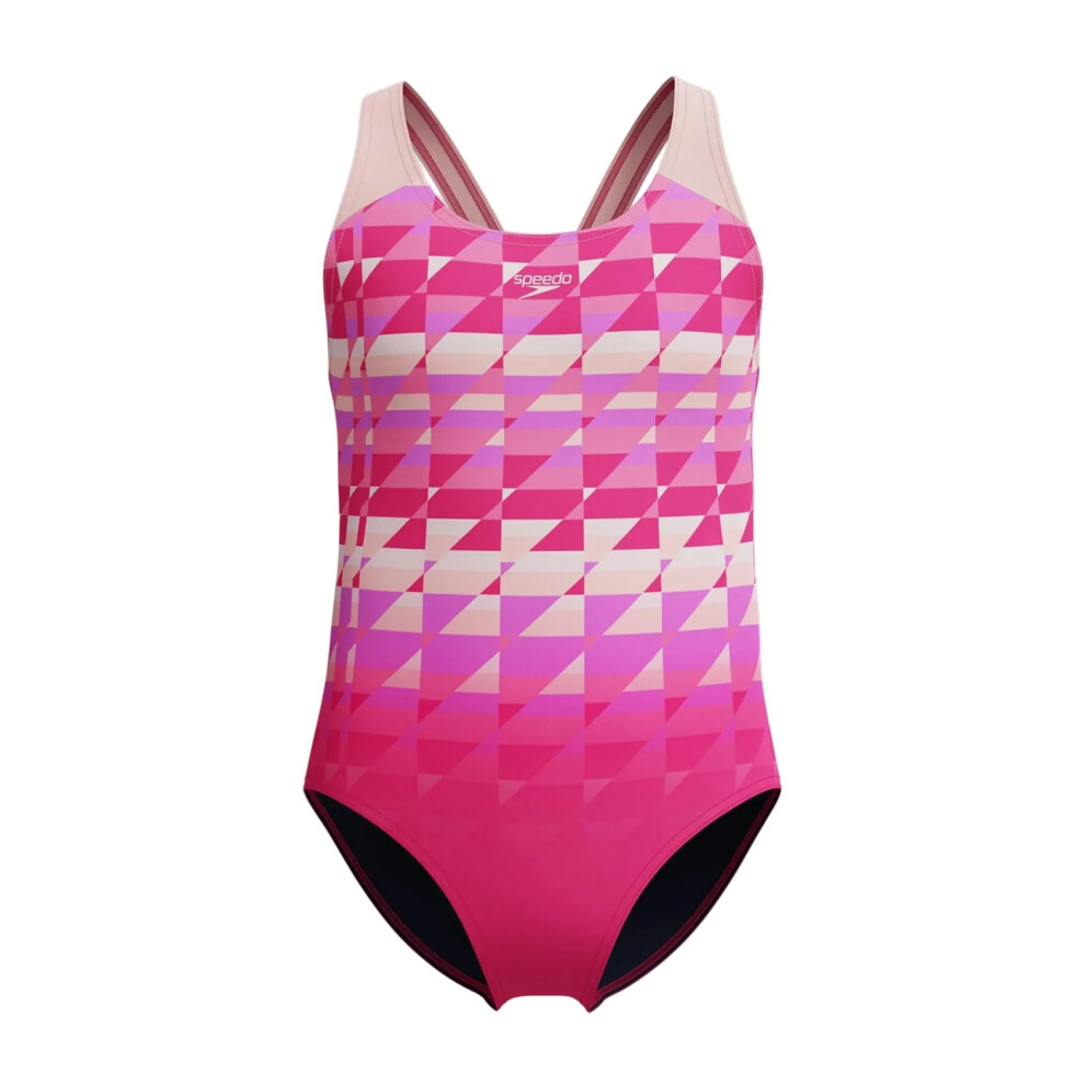 Speedo (13-14 Years, Pink) Girls Geometric Splashback One Piece Swimsuit