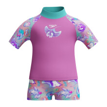 (3 Years, Purple) Speedo Girls Marine Animals Short-Sleeved Rash Top Set