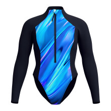 (8 UK, Black/Blue) Speedo Womens/Ladies Glow Zipped Long-Sleeved One Piece Swimsuit