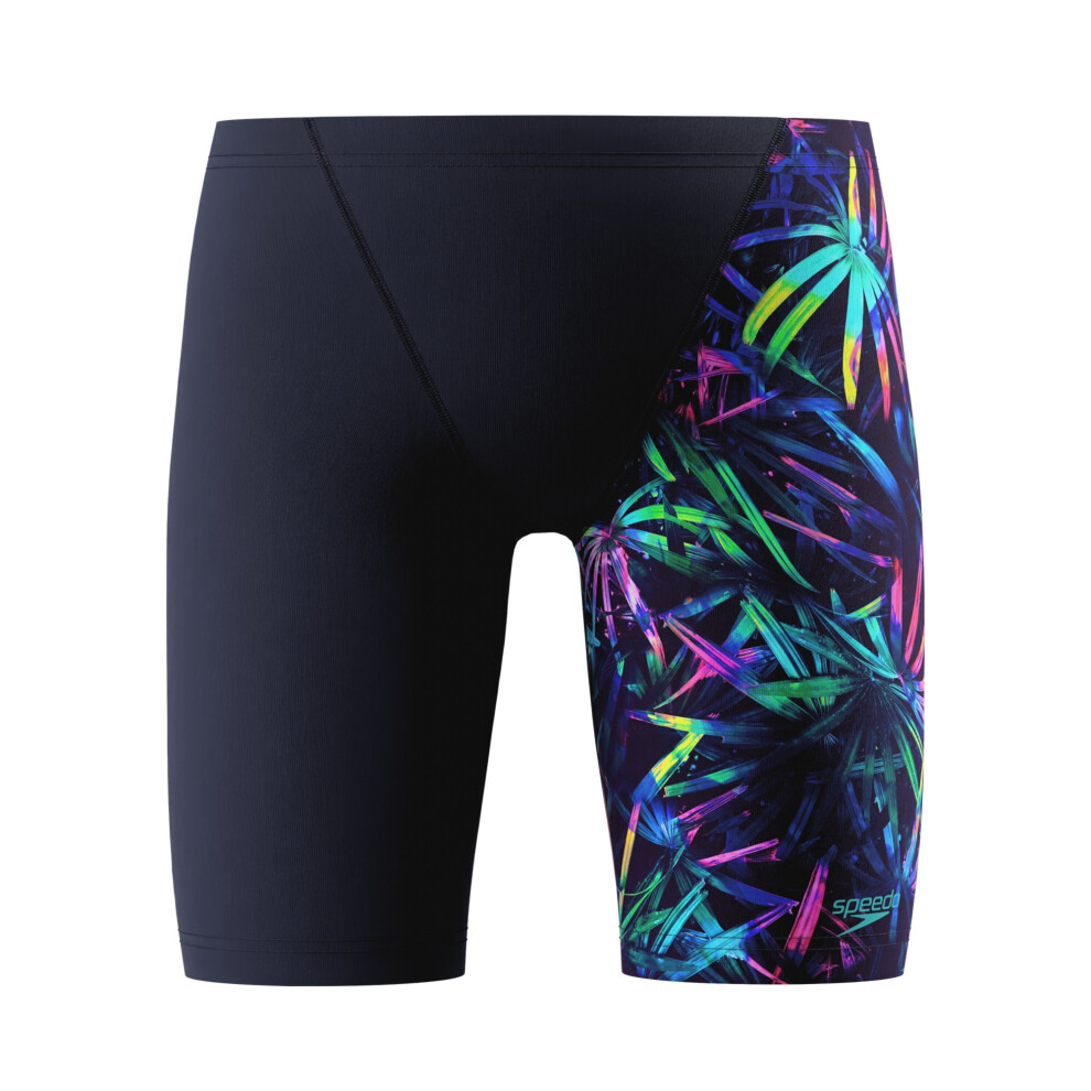 Speedo (10 Years, Navy) Boys Tropical Leaves V-Cut Jammer Shorts