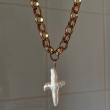 Pearl Cross Necklace With Facial Expression Motif Women Accessory Fashion Retro