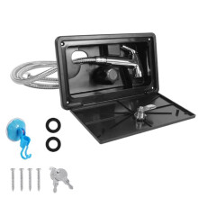RV External Shower Caravan Outdoor Shower Box Kit with Lock Hot Cold Single Knob for Boat Yacht Motorhome Black