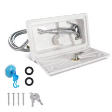 RV External Shower Caravan Outdoor Shower Box Kit with Lock Hot Cold Single Knob for Boat Yacht Motorhome White