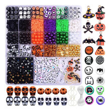 Halloween Polymer Clay Beads Bracelet Making Kit, Cute Skull Pumpkin Beads Charms for DIY Jewelry for Women Girls