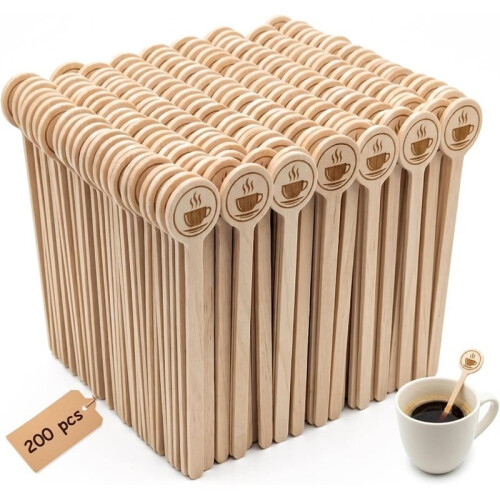 200 Bâtonnets à Café en Bois Naturel, Jetables et Biodégradables, de Qualité Professionnelle 1