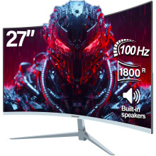 Gawfolk Curved Monitor 27 Inch 100Hz, PC Gaming Monitor with Speakers, AMD FreeSync Full HD 1080p Ultra-Thin Zero Frame Display for Home Office Busine