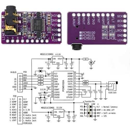 2Pcs IIS PCM5102A DAC Decoder PCM5102 I2S Player Module for Raspberry Pi PHAT Format Board Digital PCM5102 Audio Board 2