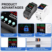 DIN-Skena Justerbar över-/Underspänningsskyddsenhet 63A 220V V/A/KWH/Hz/Effekt 5-i-1 Spänningsskyddsrelä B