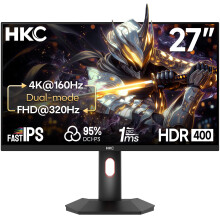 HKC 27 inch Gaming Monitor, UHD 160Hz / FHD 320Hz Dual Mode, 1ms, Fast IPS, HDR 400, 95% DCI-P3, AMD FreeSync Premium, 2x HDMI 2.1, Height Adjustable