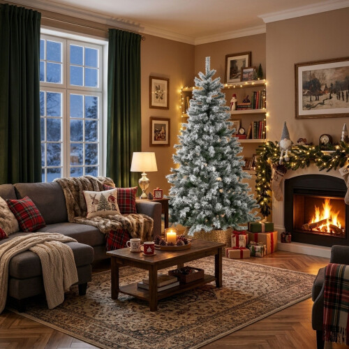 Artificial Flocked Christmas Tree with Metal Stand - 7ft 2