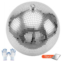 Facetbal 400 mm-Duoku-Spiegelende Zilveren Disco Bal met Ophangring, Spiegel Facetten van Verschillende Groottes