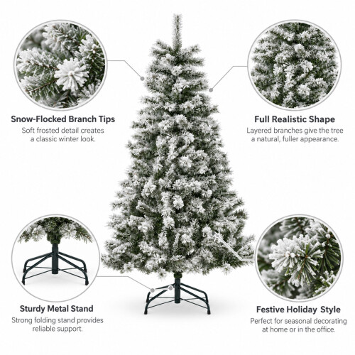 Artificial Flocked Christmas Tree with Metal Stand - 6ft 1