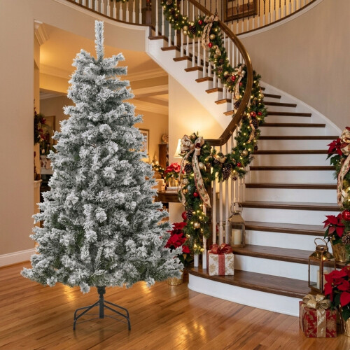 Artificial Flocked Christmas Tree with Metal Stand - 6ft 2