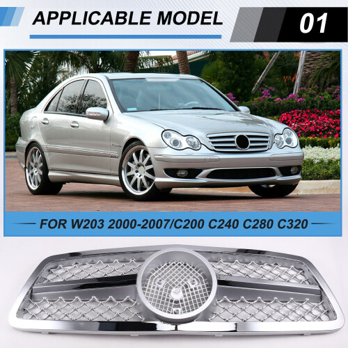 Grille Front Bumper Grill for - C-Class W203 2000-2006 Chrome 1