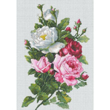 Kit de point de croix - LUCA-S - BA22855 Bouquet de roses - Aida 16ct blanc - 21,5x33,5 cm - 33 couleurs