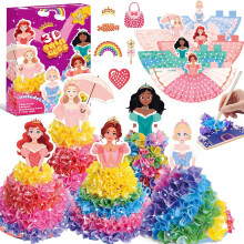 Afufu Poke-in Art Fun Craft Kits Girls Toys for Kids Age 3 4 5 6 7 8 9 10, 5 Sets DIY Cartoon 3D Princess Dress-Up Games