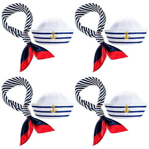 4 Sets Sailor Hats, Classic White Captain Hat