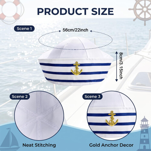 4 Sets Sailor Hats, Classic White Captain Hat 2