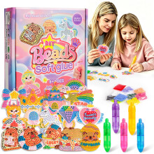 Bambebe DIY Bead Art & Mosaic Kit for Kids 6-12 Years, Complete Craft Set with Bead Pens, 15 Colorful Templates & Stencils